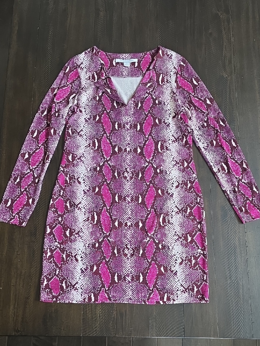 NEW Diane von Furstenberg DVF 100% Silk REINA Long Sleeve Shift Dress Pink Snake